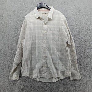 Normal Brand Shirt Mens XL Ivory Light Green Tartan Check Plaid Button Up Casual